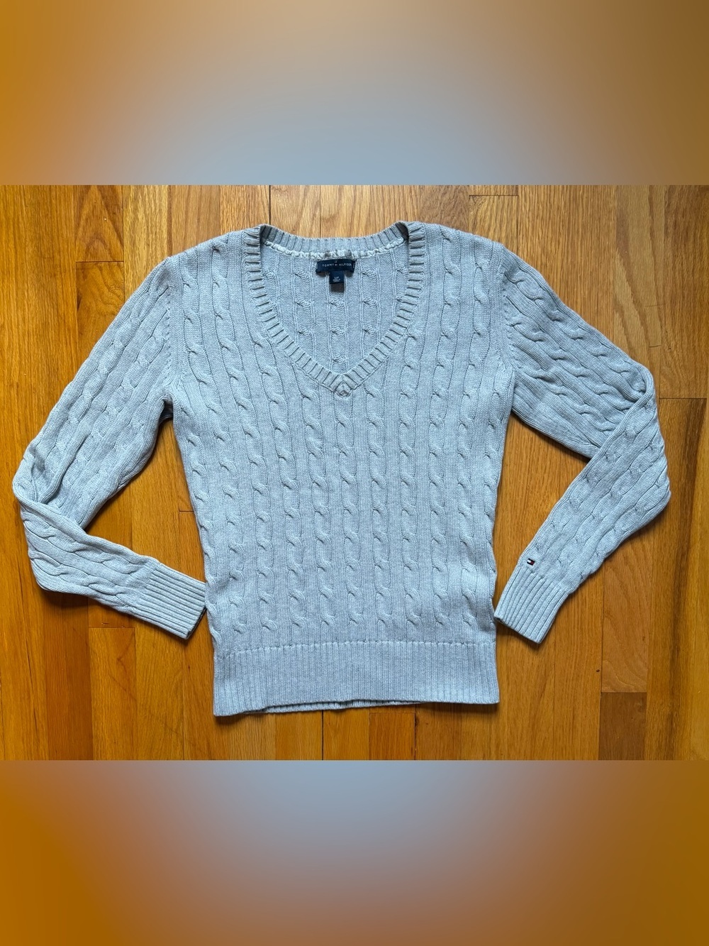 Tommy Hilfiger Grey Cable Knit V-Neck Sweater